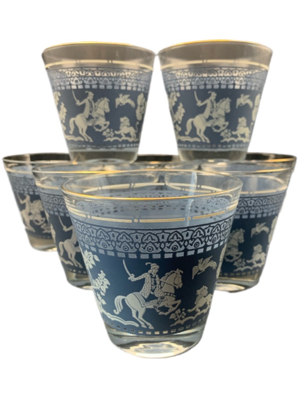 Vintage Wedgewood Arabian Knights Hellenic Horse Rider Whiskey Glass Lot of 8